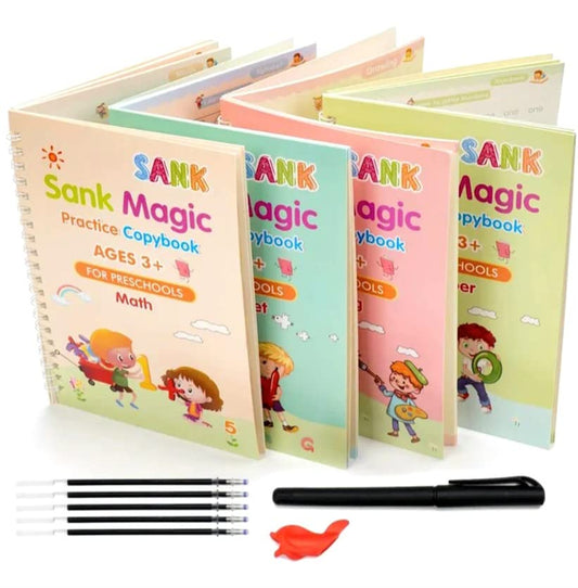 APR Enterprises Magic Pen with Fading Ink for Kids to Practice Handwriting and Learning Alphabets and Numbers, Reusable Books (Pack of 4 Books and 10 Refill)